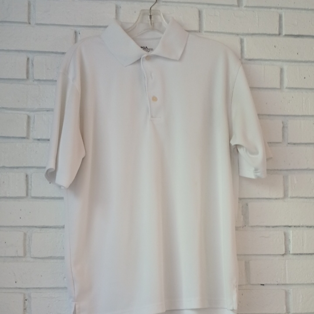 Men's White PGA Tour Collared Golf Shirt Size Medium
